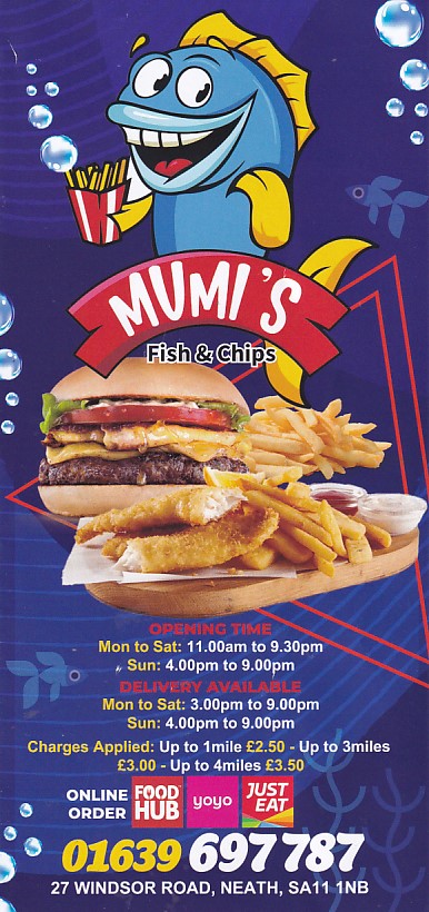 Menu of Mumis fish chips Neath