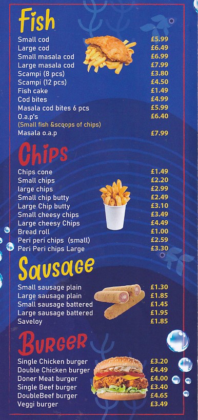 Menu of Mumis fish chips Neath