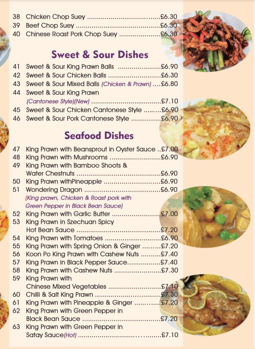 Chinese chef deals menu