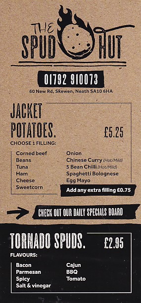 Menu of Spud Hut