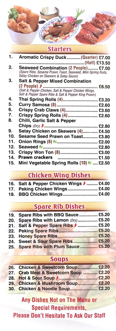 Tasty Chinese menu Port Talbot