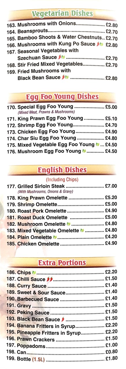 Tasty Chinese menu Port Talbot